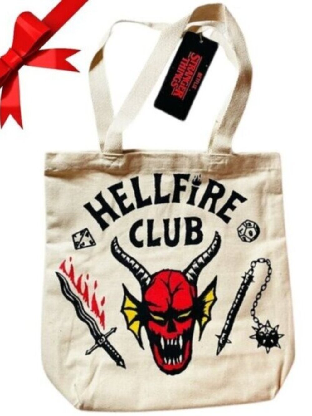 🖤🔥 NWT Stranger Things x Netflix – Hellfire Club Canvas Tote Bag ⚔️👜RARE